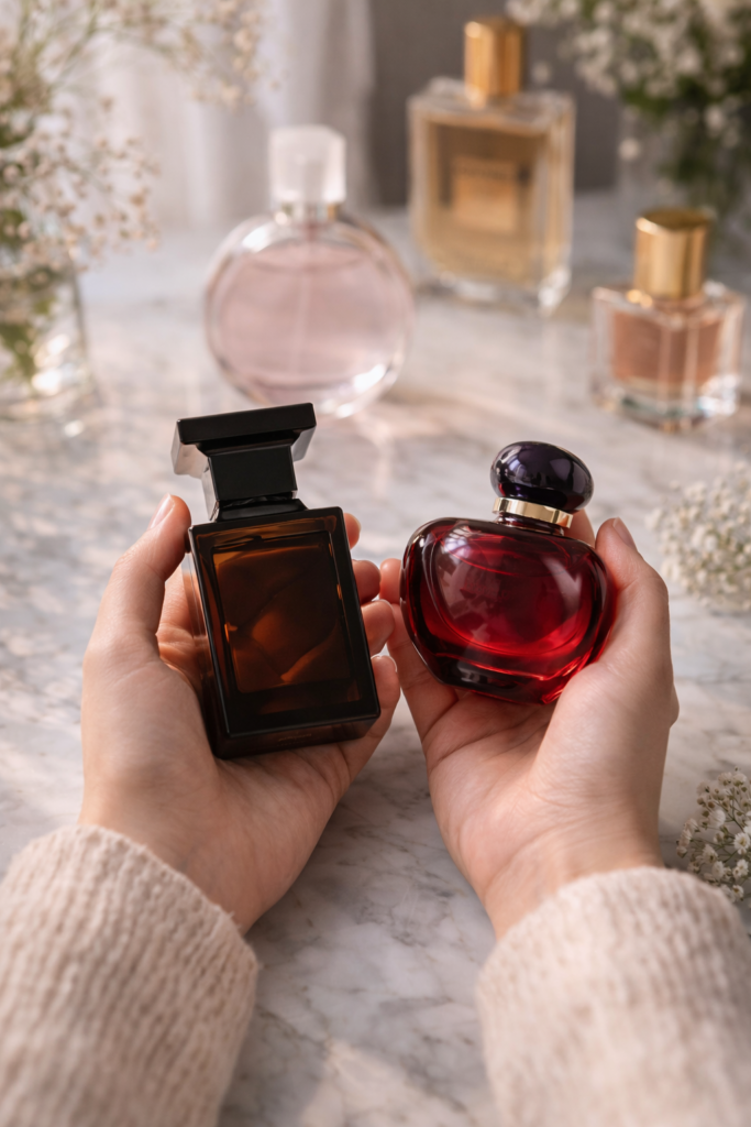 Elegancja zapachów na marmurowej powierzchni