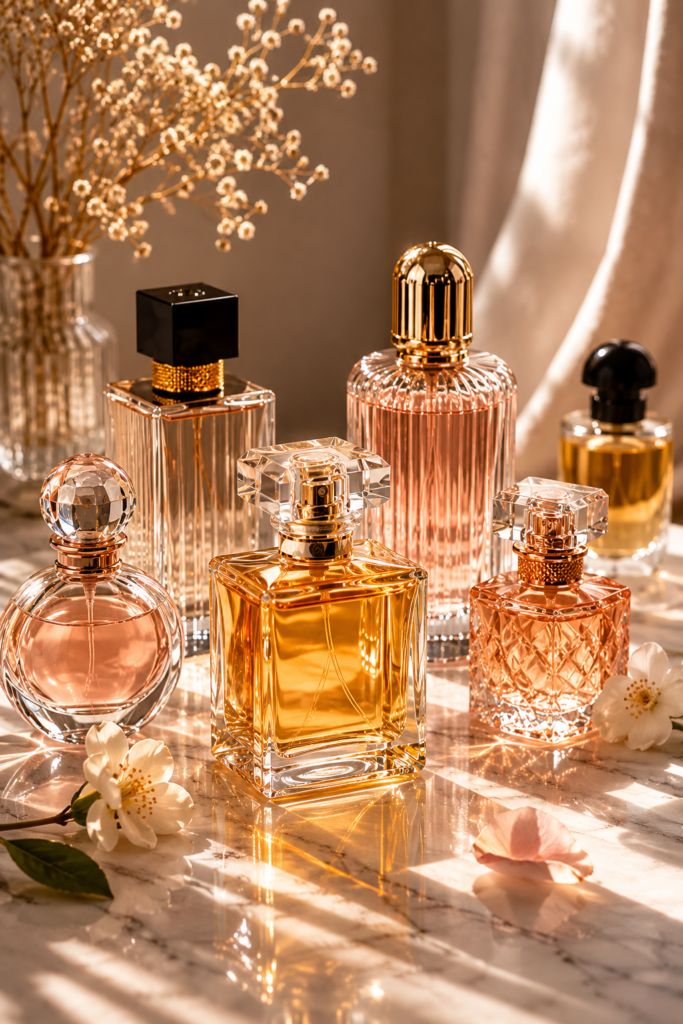 Elegancka kolekcja perfum w świetle słońca